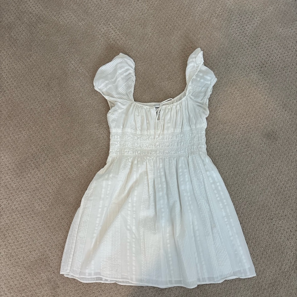 Aritzia White Mini Dress with Puff Sleeves